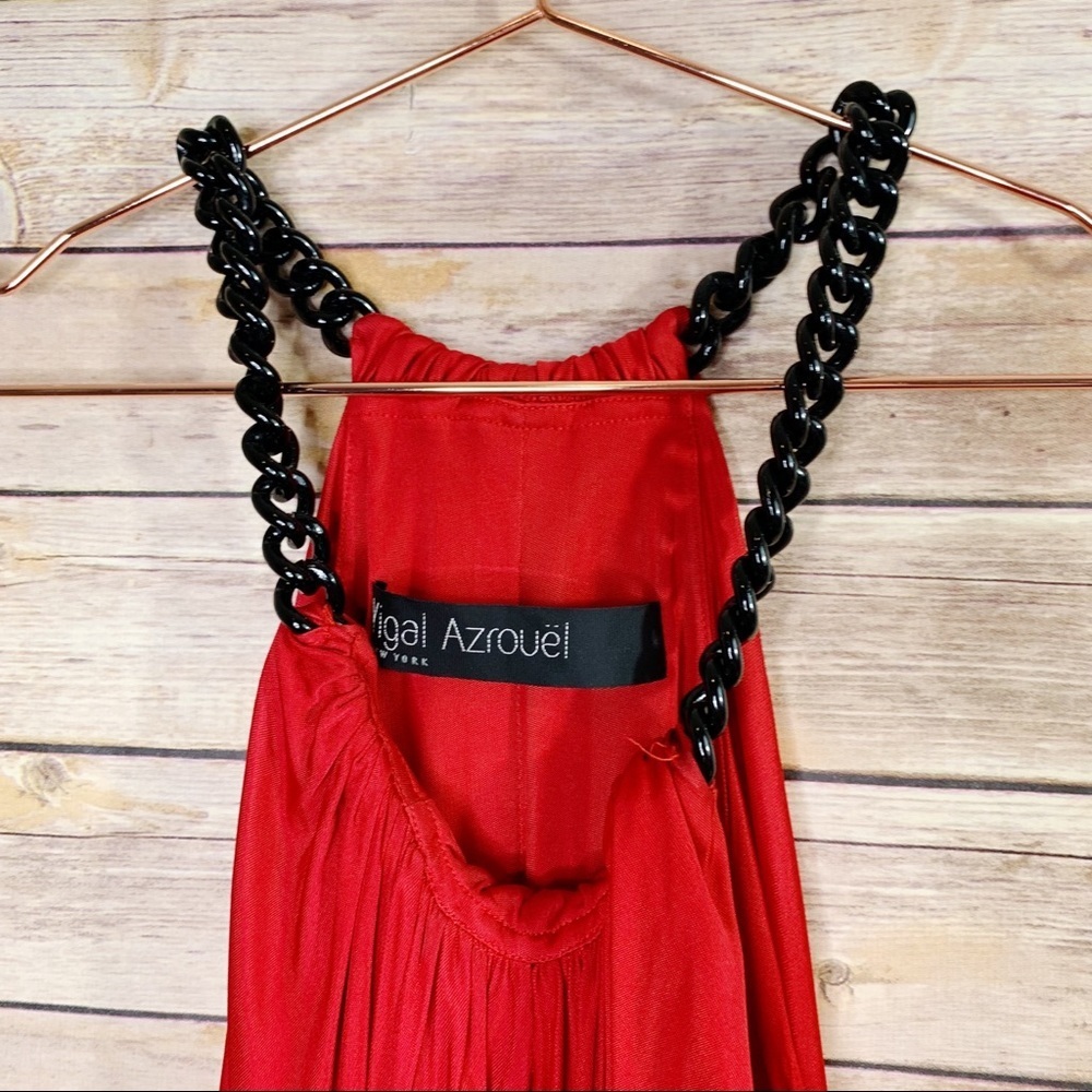 Yigal Azrouel Red Draped Sleevelesss Top Chunky Chain Detail Holiday - Picture 7 of 11